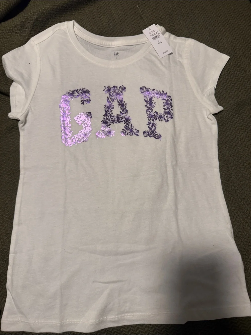 GAP White Tee with Purple Floral Logo